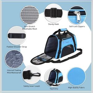 Blue and Black Pet Carrier with Mesh Panels